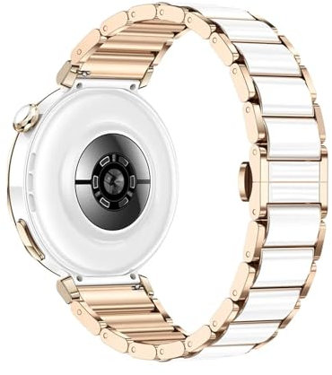 WUURAA 18mm Keramik Armband Armband für Huawei Watch GT5 Pro 42mm, GT5 41mm (Rose Gold-Weiß, Schmetterlingsverschluss, Standard, Kratzfest, Weiß)
