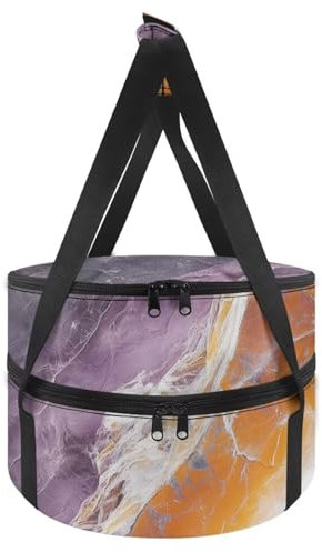 YUVAMAGIMO Marble Round Insulated Casserole Carriers Double Pie Carrier Bag with Lid Large Capacity Cake Cheesecake Insulated Carrying Case for Hot and Cold Food for Potluck Parties Picnic