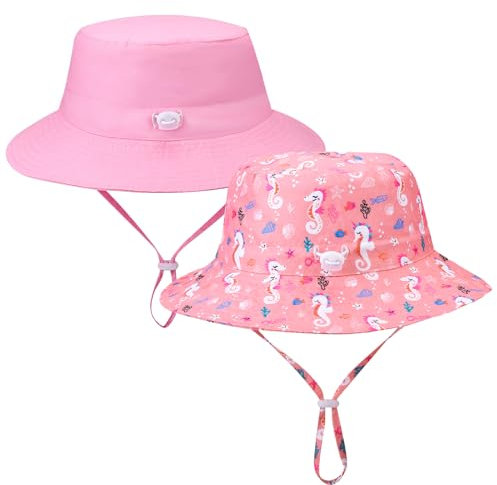 Utensilsto 2Pcs Kinder Sonnenhut,Unisex Fischerhut Sommerhut,Kinder Breiter Krempe Sonnenhut Verstellbare Strand Cap für Jungen Mädchen 3-7 Years(Rosa)