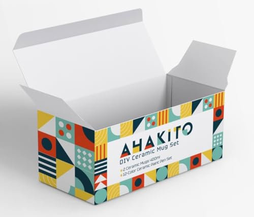 ahakito Juego de tazas de cerámica para pintar, taza de porcelana blanca para pintar, juego de pintura, lápices de porcelana, apto para lavavajillas, regalo creativo para él y ella, taza para diseñar