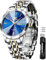 OLEVS Herrenuhren Skelettuhr Quarz Rennwagenrad Edelstahl Casual Sports Wasserdicht Leuchtend Herrenarmbanduhren