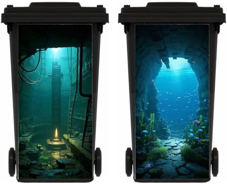 ZENZDS 2 Sheets Wheelie Bin Stickers, Multi-Size Self-Adhesive Ocean Dustbin Stickers, Wall Art, Waterproof Decal for Garden, Indoor Outdoor