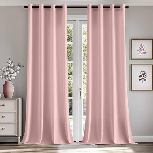 MIULEE Voile Gardinen mit ösen Vorhänge Halbtransparent Stores Vorhang Transparente ösenschal Wohnzimmer Schlaufenschal 2er Set 140x260cm Rosa