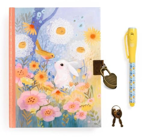 Djeco Geheimes Kinder Tagebuch Kendra mit UV-Stift & Schloss | 88 Seiten | Unsichtbare Tinte | FSC Papier | Glitzercover | Mädchen Geschenk ab 8 Jahre