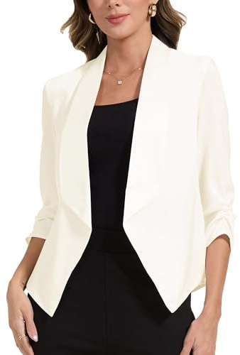 MISS MOLY Giacca Donna Elegante con Manica 3/4, Giacca Casual Open Front con Tasche per Ufficio e Lavoro, Blazer Chic per Donna