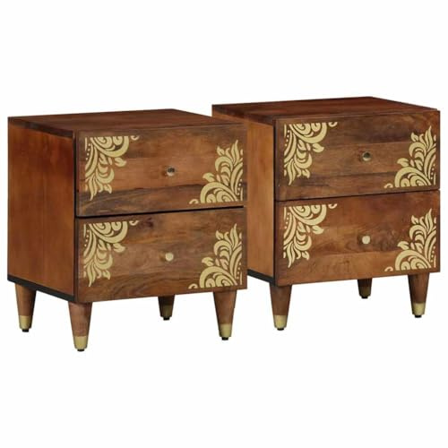 vidaXL Nachttisch 2 pcs Honigbraun 40 x 33 x 46 cm massives Mangoholz, Stylischer Nachttisch-Schrank, rechteckige Aufbewahrung, moderner minimalistischer Tisch, praktischer Organizer aus Mangoholz