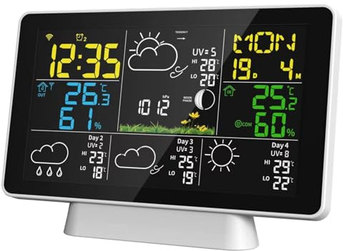 Wakects Wetterstation mit Hintergrundbeleuchtung WLAN Wetterstation innen außen Hygrometer Thermometer 100m Reichweite große LCD Anzeige App kompatibel 2 Montagearten mit Adapter für (EU-Stecker)