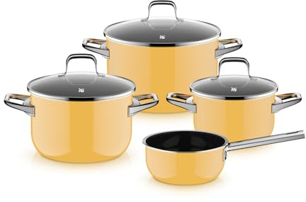 WMF Fusiontec Essential Pro 0521455290 - Set di 4 pentole a induzione, in materiale resistente ai graffi, per tutti i piani cottura, made in Germany, giallo mango