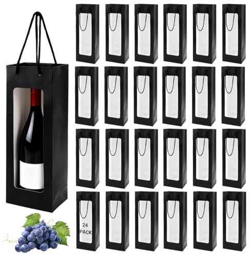 24PCS Weinflaschenbeutel mit Sichtfenster und Griff, Geschenktüten für Wein | Schwarz Flaschentüten Geschenktüte für Hochzeit Party Geschenktüten Flaschen Business Weihnachtstag Festival Einweihungsfeier