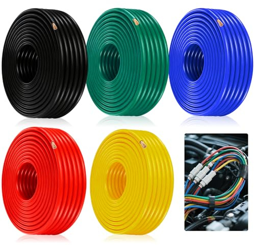 BILIPLE Fahrzeugleitung 1,5 mm² Set, 5m x 5 Farben FLRY-B KFZ Kabel Litze, PVC Kupferkabel Auto Kabel Fly Batteriekabel Stromkabel KFZ Leitung Rot-Schwarz-Blau-Grün-Gelb à 5m FLRY-B als Ring