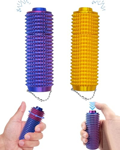 2 PACK Pain Stim Fidget Roller for Adults - Office Desk Toy, New Updated Click Button & Spinner, Spikey Little Ouchies Multi-Play Fidget Toy, 3D Printed (Purple, Golden) Option