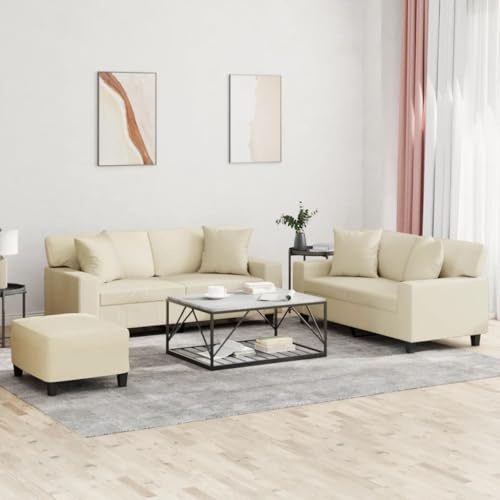 ZQQLVOO Langlebige Kunstleder Sofagarnitur mit Hocker, Bequemes 3-Sitzer Sofa Set, Schmutzabweisende Couchgarnitur für Wohnzimmer, Modernes Design, Robustes Gestell, Grau