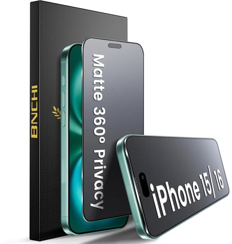 BNCHI 2 Pack for iPhone 15/iPhone 16 360° Privacy Matte Screen Protector, Horizontal and Vertical All Around Anti-Spy 9H Tempered Glass Film, Anti-Glare, Smooth as Silk, Scratch Resistant