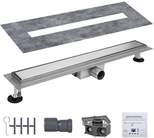 Warmfay Duschrinne 60 cm, Befliesbare Edelstahl Extra Flach Duschablauf, Bodenablauf Dusche Komplettset inkl. Haarsieb Siphon Geruchsstop - Randablauf