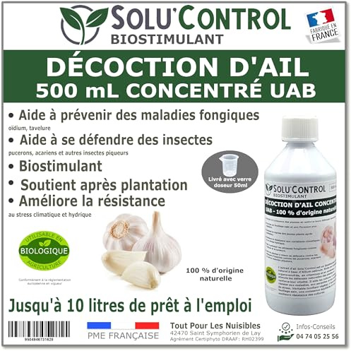 Décoction d’Ail Solu’Control – 500 ml Concentré UAB – Biostimulant Naturel – Aide à Prévenir les Maladies Fongiques et les Insectes Piqueurs – Renforce les Plantes –100% Naturel – Fabriqué en France