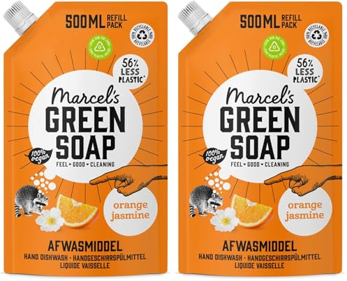 Marcel's Green Soap - Recharge Liquide Vaisselle Orange & Jasmin - Liquide vaisselle - Végétalien - 500 ml (Lot de 2)