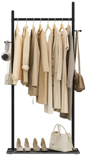 OUTBORS Metall Perchero de Pie, Burro para 65x30x175 cm, Negro | Gran Perchas Independientes Moderno con Placa Inferior de Roca Gruesa y 2 Ganchos, Bastidor resistente