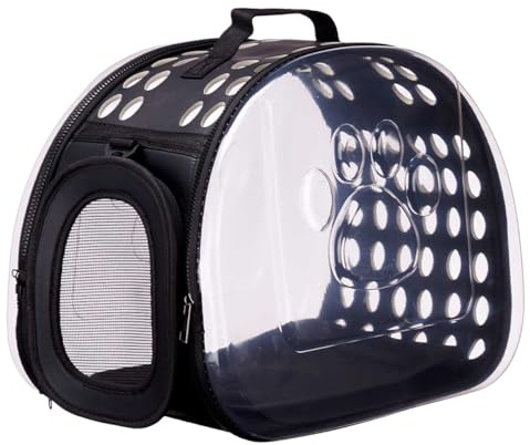 MASCOW | Tragetasche Faltbare Transporttasche für Katze und Hund transparent belüftet Haustiertasche mit Schultergurt leichte schwarz für Reise und Alltag