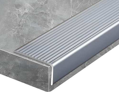 Treppenkantenprofil, 900 mm x 40 mm x 20 mm Rutschfeste L-Form Aluminium Stufen-Kantenprofil Winkelprofi für Fliesen/Holz/Laminat(Silber)