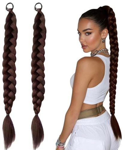 2 Stück Geflochtener Zopf Haarteil Mit Haargummi, 45 Cm Fake Haare, Natürliches Simuliertes Hair Extensions Zopf, Braid Extensions Synthetisches Geflochtener Für Damen(Dunkelbraun)