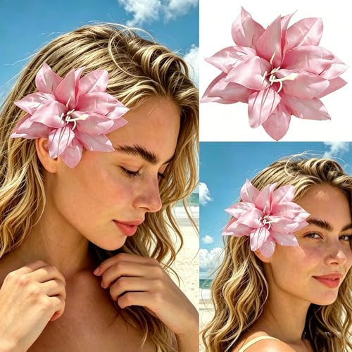 Atentuyi Rosa Lilie Haarspange Künstliche Blumen Haarschmuck Elegante Haarclips für Hochzeit Strand Festival Party Boho Haarschmuck für Frauen