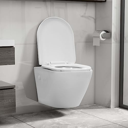 Kaloriko Wand-WC ohne Spülrand Keramik Weiß mit Absenkautomatik und verdeckten Befestigungen, 36x48x41,5 cm, pflegeleichtes Dusch WC für Badezimmer, Sanitär