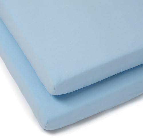 Clair de Lune 2 Pack Jersey Cotton Pram & Crib Sheets 90x40cm (Blue) | Breathable, gentle fabric