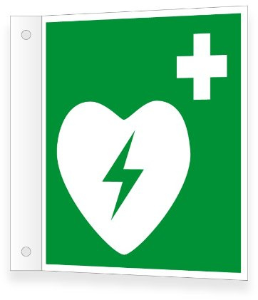 Max Systems Fahnenschild Wandmontage | Defibrillator | 20 x 20 cm | Grün