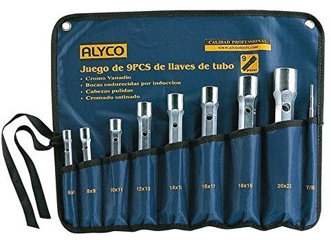 Alyco 191470 - Juego 9 llaves de tubo hexagonales Cr-V bocas forjadas UNE 16586 en bolsa de nylon