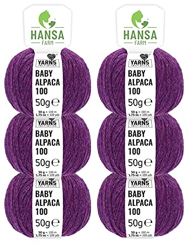 HANSA-FARM | 100% Baby Alpakawolle in 50+ Farben (kratzfrei) - 300g Set (6 x 50g) - weiche Alpaka Wolle zum Stricken & Häkeln in 6 Garnstärken by Hansa-Farm - Lila Heather
