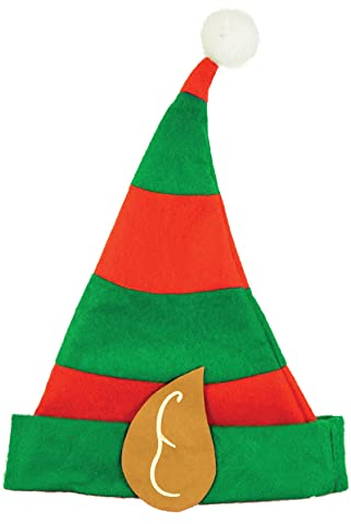 HENBRANDT 1 x Adult Christmas Elf Hat with Pointy Ears One Size Striped Green and Red Felt Elf Hat Xmas Party Novelty Hat Fancy Dress Costume Accessory for Men and Women