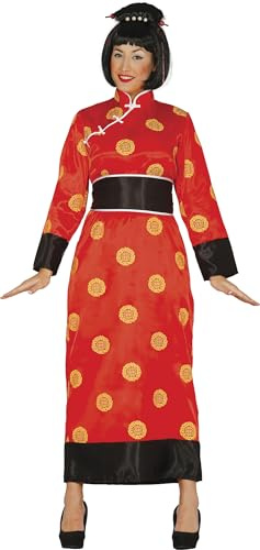 FIESTAS GUIRCA | Costume Cinese Donna - Kimono e Fascia - Costumi Asiatici, Ninja e Geisha per Halloween, Carnevale e Feste in Maschera - Ideale per Donne - Nero e Rosso