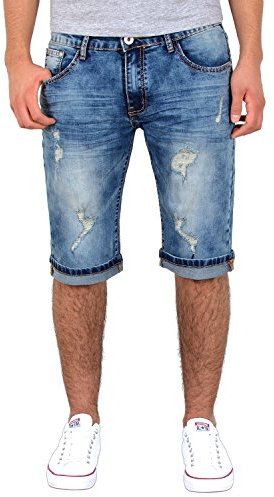 ESRA Herren Jeans Shorts Kurze Bermuda Shorts Used Look Kurze Hose Basic Jeans Shorts AS430