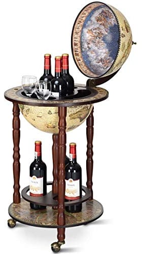 COSTWAY Mappamondo Bar con Ruote Mobili, Porta Liquori Stile Retrò (Beige 45 x 45 x 88cm)