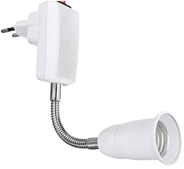 CABLEPELADO Portalámparas E27 con Interruptor | Adaptador de Enchufe E27 Europeo | Rotación de 360° con Brazo Flexible | Interruptor ON/OFF | Apto para Dormitorios, Cocinas, Pasillos, Lectura