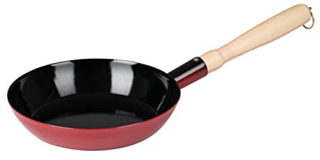Riess, 0565-020, Wooden Skillet 26, Classic - Color RED, Diameter 26 cm, Height 4.6 cm, with Wooden Handle and Ring for Hanging, Enamel, red/Black, Induction