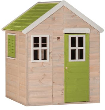 Wendi Toys M18L Kinderspielhaus Outdoor Holz, Spielhaus Holz 120x120x155 cm, Grünes Baumhaus Garten mit Fensterläden, 3 Fenstern & Wetterfestem Dach, Garten Haus Kinder Draußen, Gartenhaus Holz