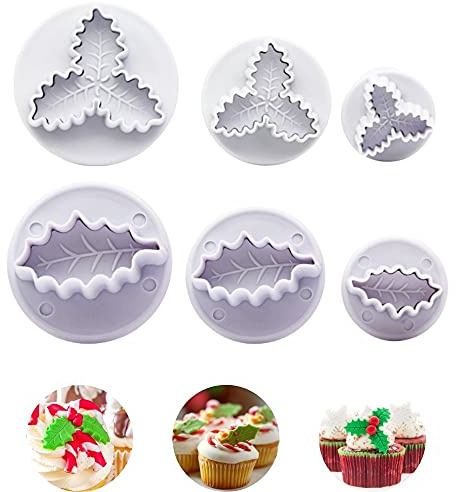 Orapink Lot de 6 emporte-pièces 3D en forme de feuille de houx pour biscuits, fondants et décorations de gâteaux