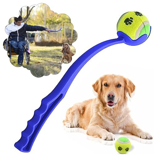 HOVUK Hundeball-Taschenwerfer – leichtes Apportierspielzeug mit mittlerem Tennisball, Ultra-Ballwerfer für Hunde, Pick Up & Throw Play, ein gelieferter Ball für große, kleine Hunde, Größe – 38 cm