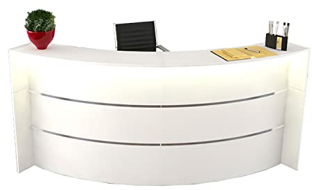 Schrank & Stuhl Bogentheke Surround – Empfangstheke mit Stauraumeinheit und Tür, Beratungstheke aus Zwei Rundelementen für den Empfangsbereich, 112 x 257 x 122,5 cm, Weiß