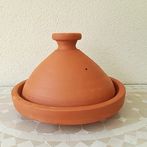 Tajine, original du Maroc, non émaillé, Ø 34 cm, rond, naturel, Tajin Tagine, marmite en argile pour 4 à 5 personnes, faitout en terre cuite à la main de Marrakech