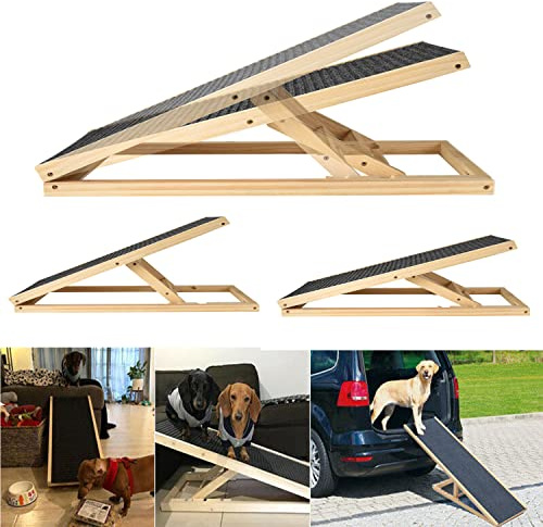 Rampa para Perros con 2 Escalones Regulables en Altura Escalera Perro Plegable con Antideslizante de la Alfombra Rampa Coche Perro para Coche, Furgoneta, Sofá, Cama, 70x35x30/40cm, Carga Máxima 150kg