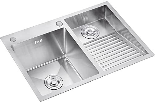 Lavabos Fregadero De Lavandería De Acero Inoxidable 304 para Balcón del Hogar Lavadero Fregadero De Lavadero Doble Montaje Empotrado Fregadero Rectangular Plateado