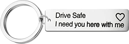 Homxi Schlüsselbund Herren Damen Edelstahl,Langschild mit Gravur Drive Safe Handsome. I Love You Schlüsselanhänger Ringe Silber