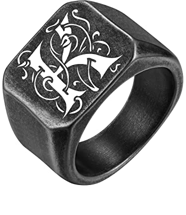 FindChic Benutzerdefinierte Initialen Monogramm Siegelringe für Männer Personalisierte Edelstahl Ringe Ideales Erinnerungsgeschenk für Mann 18
