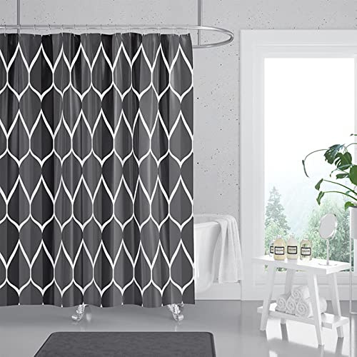 Rideau de douche pour baignoire, noir, dur, imperméable, motif losanges, 150 x 200 cm avec anneaux de rideau de douche