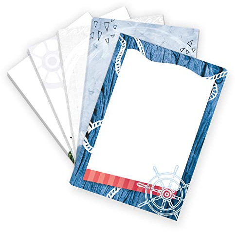 50 Blatt Briefpapier 5x10 MIX | Wasser Meer Norden 5 Motive | Motivpapier A4 | edles Design Papier | beidseitig bedruckt | Set | 90 g/m²