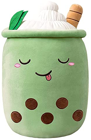Domeilleur Bubble Tea Kuscheltier, Plüschtier, Kissen Plüsch, Weiches Soft Puppe Kinderspielzeug Erwachsene, Hautfreundliches, Bequemes Kuschelkissen Geburtstag, Grüne 2 Schielende Augen, 24cm