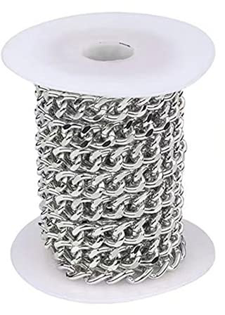 Jaydis Aluminium-Panzerkette 11 x 8,5 x 2,2 mm gedrehte Glieder Kreuzkabelketten versilbert mit Spule für Anhänger Halsketten Schmuckherstellung 5m