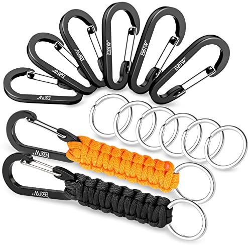 EOTW Paracord Schlüsselanhänger mit Karabiner Personalisiert Karabinerhaken D Ring Schlüsselband Schlüsselring für Motorrad Auto Camping Wandern Männer Frau Kinder (Schwarz+Orange Satz)